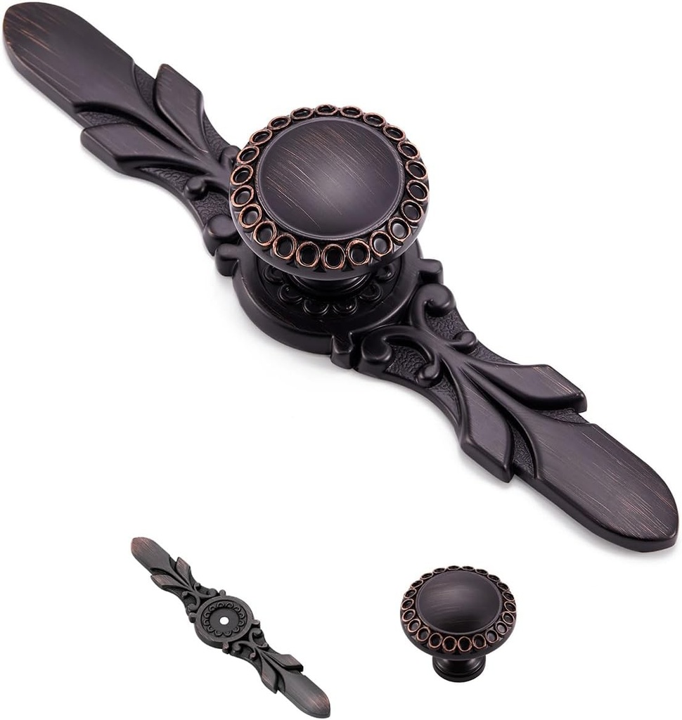 10 Pack Round Oil Rubbed Bronze Cabinet Handles - 1.26?Knob & 5.8?Plate - Drawer Handles Vintage for Home, Farmhouse and Office Decorative Knobs and Pulls