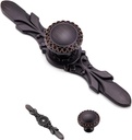 10 Pack Round Oil Rubbed Bronze Cabinet Handles - 1.26?Knob & 5.8?Plate - Drawer Handles Vintage for Home, Farmhouse and Office Decorative Knobs and Pulls