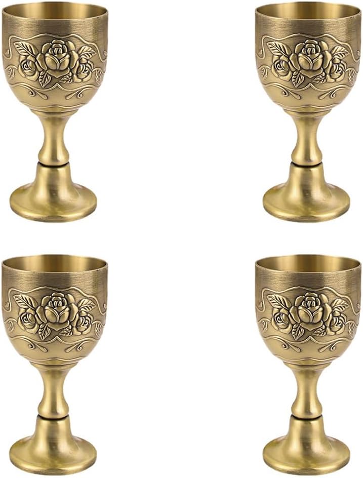 Vintage Shot Glasses, Mini Wine Glasses, Retro Chalice Goblet, Elegant Metal Drinking Glass for Cocktail Party, Wedding, Anniversary Dinner, Set of 4, 1.35oz / 40ml, Bronze