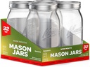 Wide Mouth Mason Jars 32 oz [4 Pack] With Mason Jar Lids and Bands, Mason Jars 32 oz - For Canning, Fermenting, Pickling - Jar Decor - Microwave/Freeze/Dishwasher Safe.