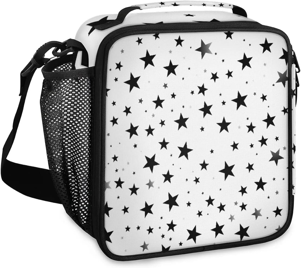 TropicalLife Black White Stars Lunch Box for Men Women Reusable Lunch Boxes Star Insulated Lunch bag Lunchbox for Office, Work, Picnic