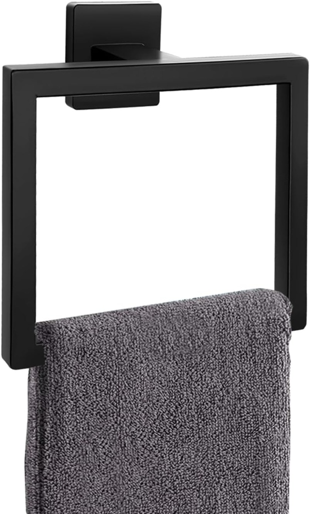 Matte Black Towel Ring,Square Hand Towel Holder,Towel Hanger, Bathroom Hardware Accessories,Stainless Steel Wall-Mounted Towel Hoder