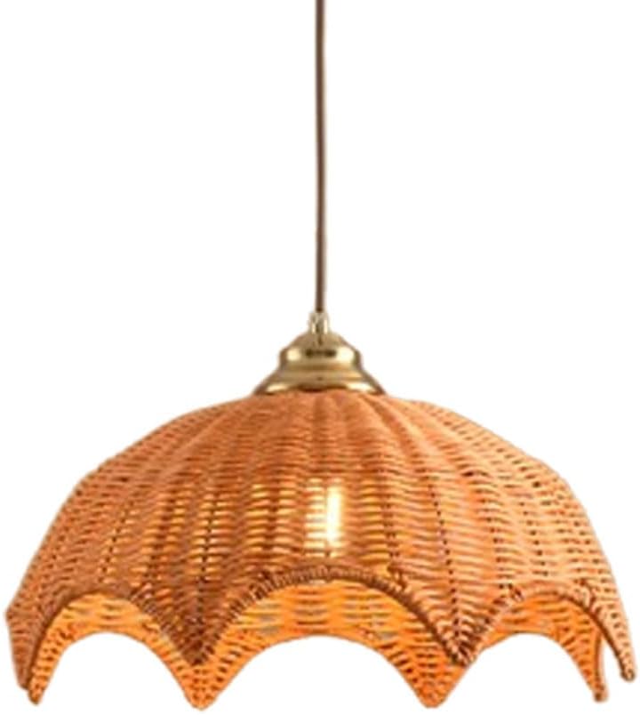 Rattan Pendant Light 36 CM Farmhouse Natural Rattan Hanging Lamp, Hand-Woven Flower Shaped Hanging Chandelier for Living Room, Dining Room, Cafe, Home Decoration E27