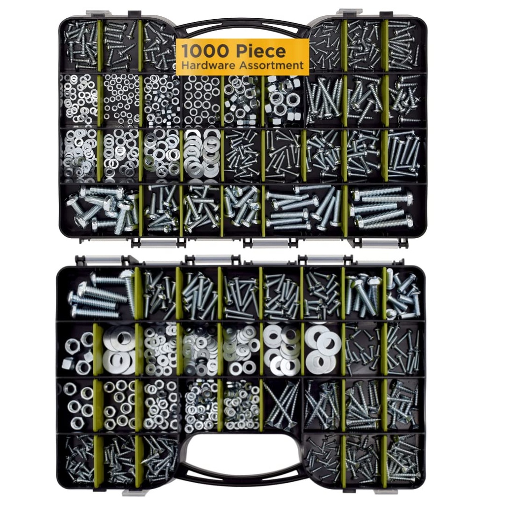 Jackson Palmer 1,000 Piece Hardware Assortment Kit with Screws, Nuts, Bolts & Washers (Double Sided case)…