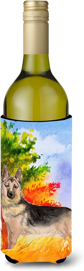 Caroline's Treasures CK1942LITERK Fall German Shepherd Wine Bottle Hugger Bottle Cooler Sleeve Hugger Machine Washable Collapsible Insulator Beverage Insulated Holder