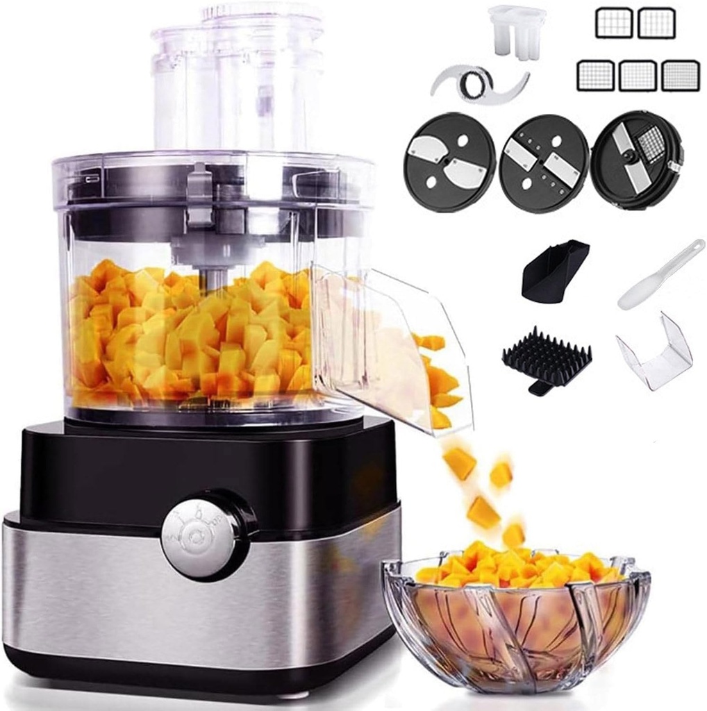 20-Cup Food Processor - 600W Electric Vegetable Dicer & Chopper, 5-in-1 Professional Shredder, Grater, Meat Grinder, Blender with 5 Stainless Steel Blades
