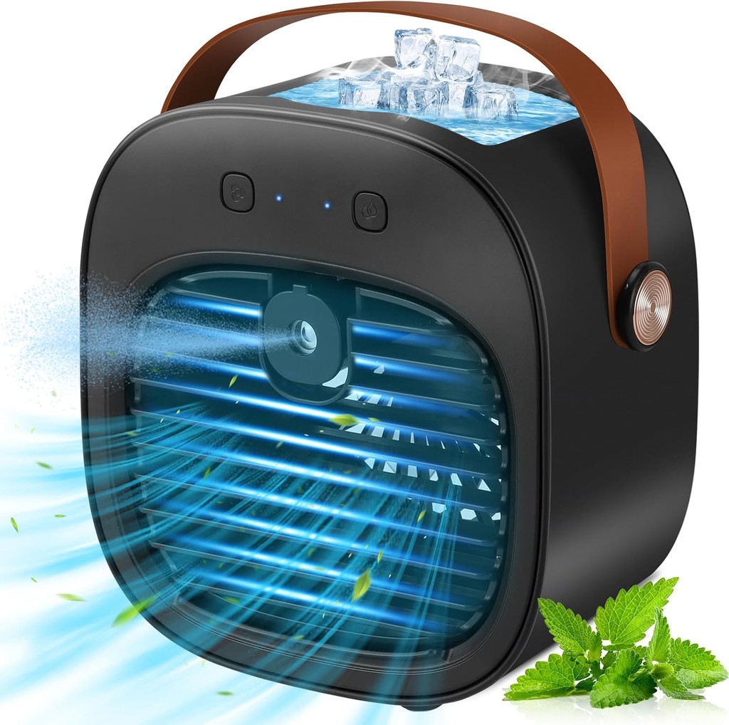 Portable Air Conditioners Rechargeable, 5200mAh Mini Air Conditioner, Personal Air Cooler with 3 Speeds, Small Desk Air Conditioner for Bedroom, Office, Outdoor