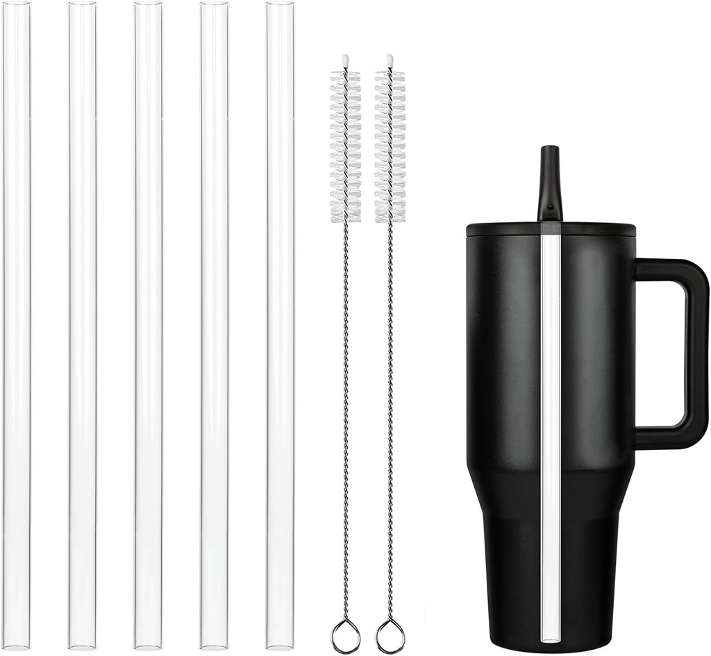 Replacement Straws for Hydrojug traveler 40 oz, Reusable Plastic Straws Compatible with Hydrojug Cup, Clear Transparent Straight Drinking Straws, Set of 5 Reusable Straws with 2 Cleaning Brushes