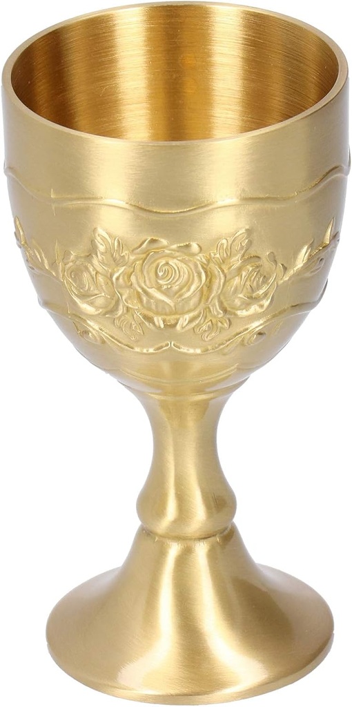 Oumefar Chalice Wine Cup, Goblet Vintage Brass Cup Embossed Rose Milk Tea Wine Whiskey Small Goblet Party Supplies(Large) Drinkingcup