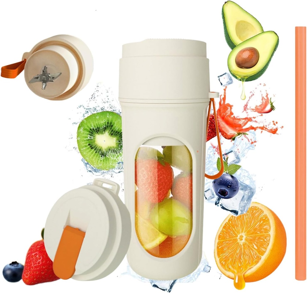 Mini Juicer, Portable Blender Cup, 21000 RPM, 12-Blade Smoothie Maker, Upgraded 2 Lids (Juicing & Drinking), Ice-Crushing Capability, Wireless & portable for Camping,Travel and College dorm (Orange)