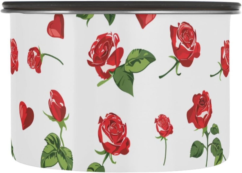 ALAZA Heart Red Rose Flower Floral Airtight Coffee Bean Canister 17oz Food Storage Containers with Lids For Gournd, Tea, Sugar, Flour, Rice, Cereal, Candy Cookie Jar