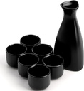 Tosnail 7 Pieces Ceramic Japanese Sake Set, 1 Serving Carafe and 6 Cups - Black