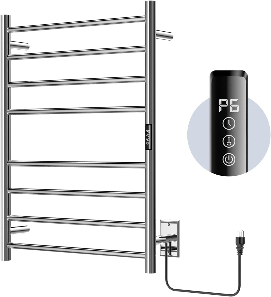 Heated Towel Racks for Bathroom,31.44 * 23.58 Inch Towel Warmer Rack, 8 Bars Electric Towel Warmer with LED Touch Display Heated Towel Rack Wall Mounted (Mirror Polish)