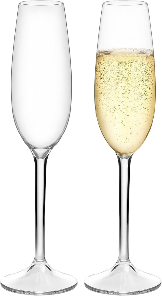 MICHLEY Champagne Flutes Set of 2, 7.6 oz Stemmed Champagne Glasses 7.6 oz, Unbreakable Tritan Plastic Wine Glassware Wedding Gifts