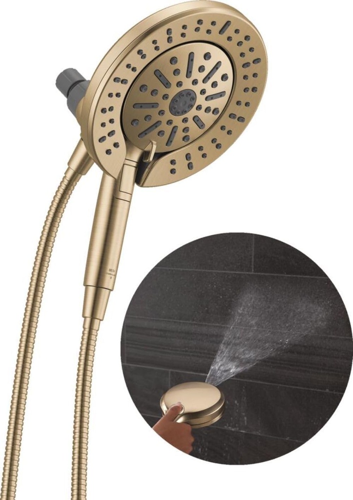 Delta 6-Setting In2ition 2-in-1 Dual Shower Head with Handheld High Pressure ProClean Spray, Brushed Gold Detachable Shower Head with Hose, 1.75 GPM Flow Rate, Champagne Bronze 75655CZ