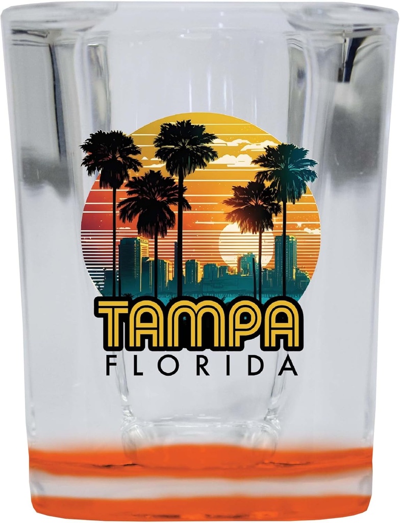 R and R Imports Tampa Florida Design C Souvenir 2 Ounce Shot Glass Square Orange Base Single