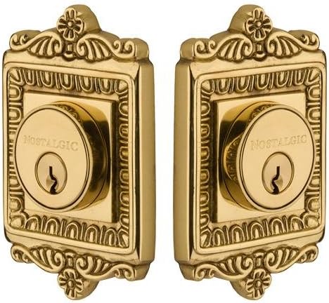 Nostalgic Warehouse 733024 Egg & Dart Plate Double Cylinder Deadbolt Egg & Dart Door Knob in Polished Brass,