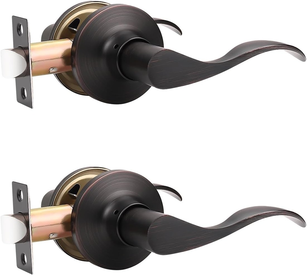 Mengico 2 Pack Passage Door Lever No Lock, Oil Rubbed Bronze Door Handle Interior, Closet Hallway Door Handle,Reversible Wave Lever Handles