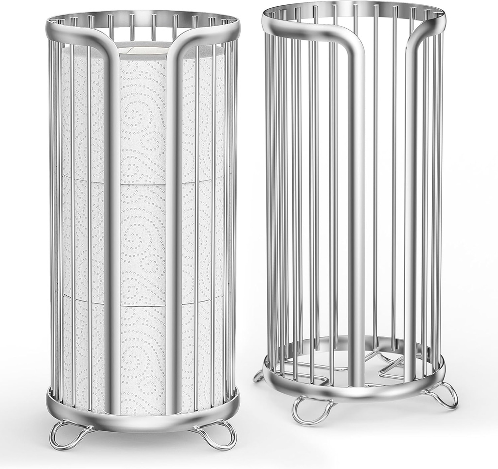 Toilet Paper Holder Stand, Freestanding Toilet Tissue Organizer, Minimalistic Storage Solution, Reserve Mega Rolls,Modern -2PACK Silver