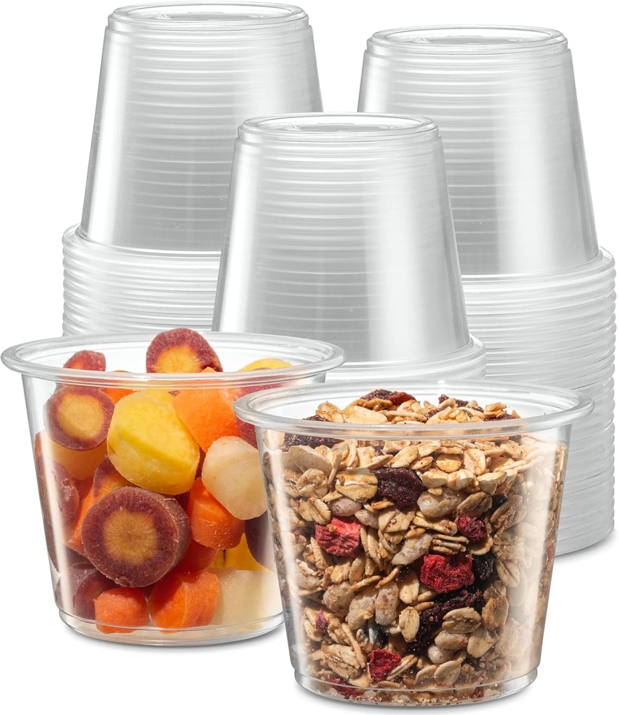 {5 oz,200 Cups} Clear Diposable Plastic Portion Cups No Lids, Small Mini Containers For Portion Controll, Jello Shots, Meal Prep, Sauce Cups, Slime, Crafts, Disposable Souffle Cups & Much more