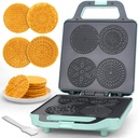 Baker’s Friend Pizzelle Maker Electric, 4 X 3.5” Pizzelle Waffle Cookies for Christmas Baking Supplies, Stroopwafel Iron, Cookie Maker Machine with Pattern, Thin Waffle Maker, Aqua