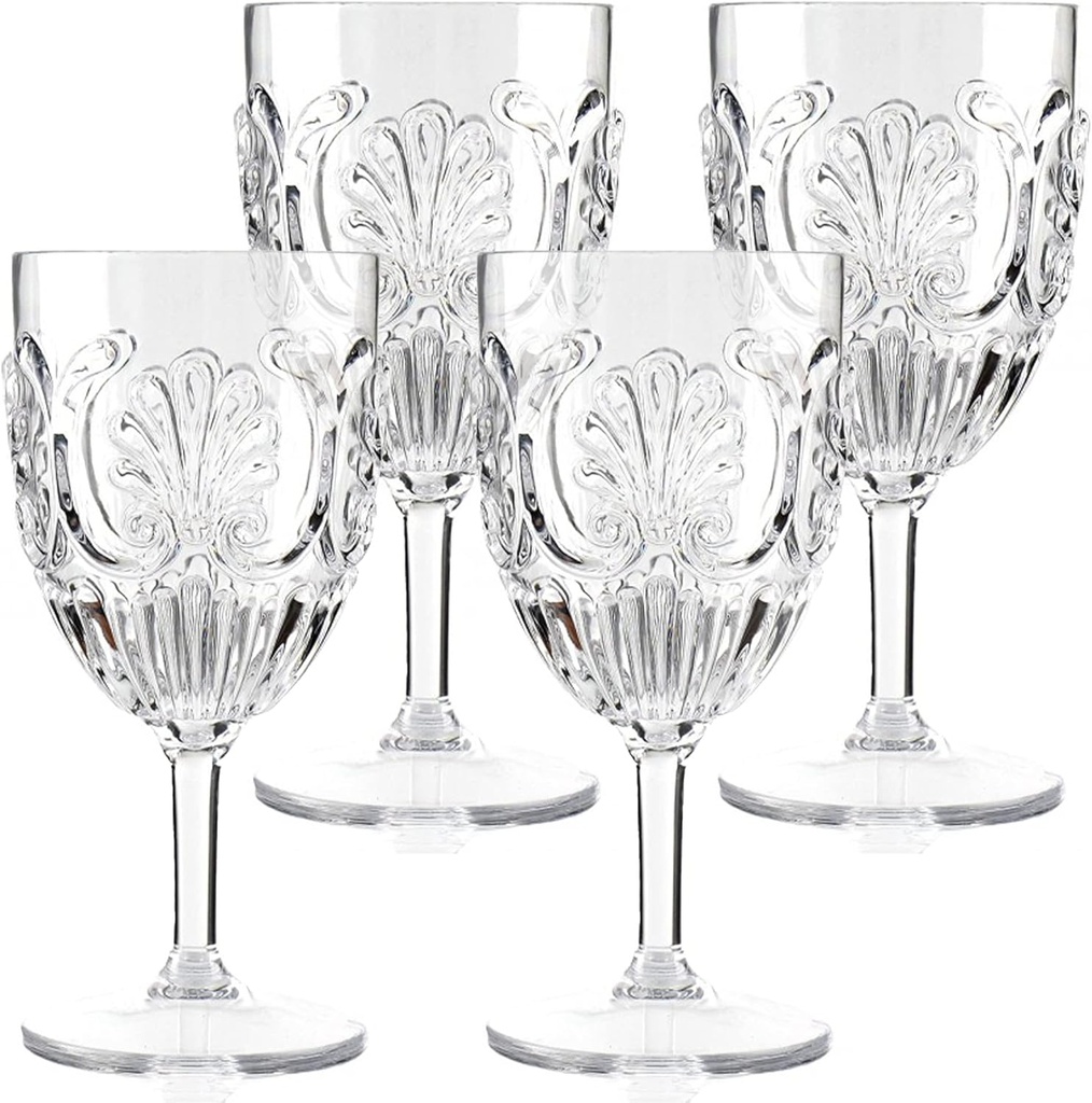 Komorebi Shatterproof Acrylic Wine Glasses - Unbreakable Plastic Goblets, BPA-Free & Drop-Proof Glassware - Elegant Drinkware for Indoor & Outdoor Use - 14oz, Set of 4 (Clear)