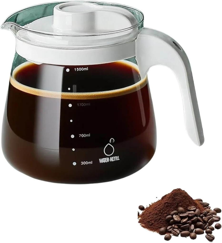Glass Coffee Mug In Coffee Pot Shape, Glass Coffee Mug - Coffee Pot Style, Heatproof 1700ml Capacity, For Hot Teas, Hot Chocolate, Iced Coffee (White)