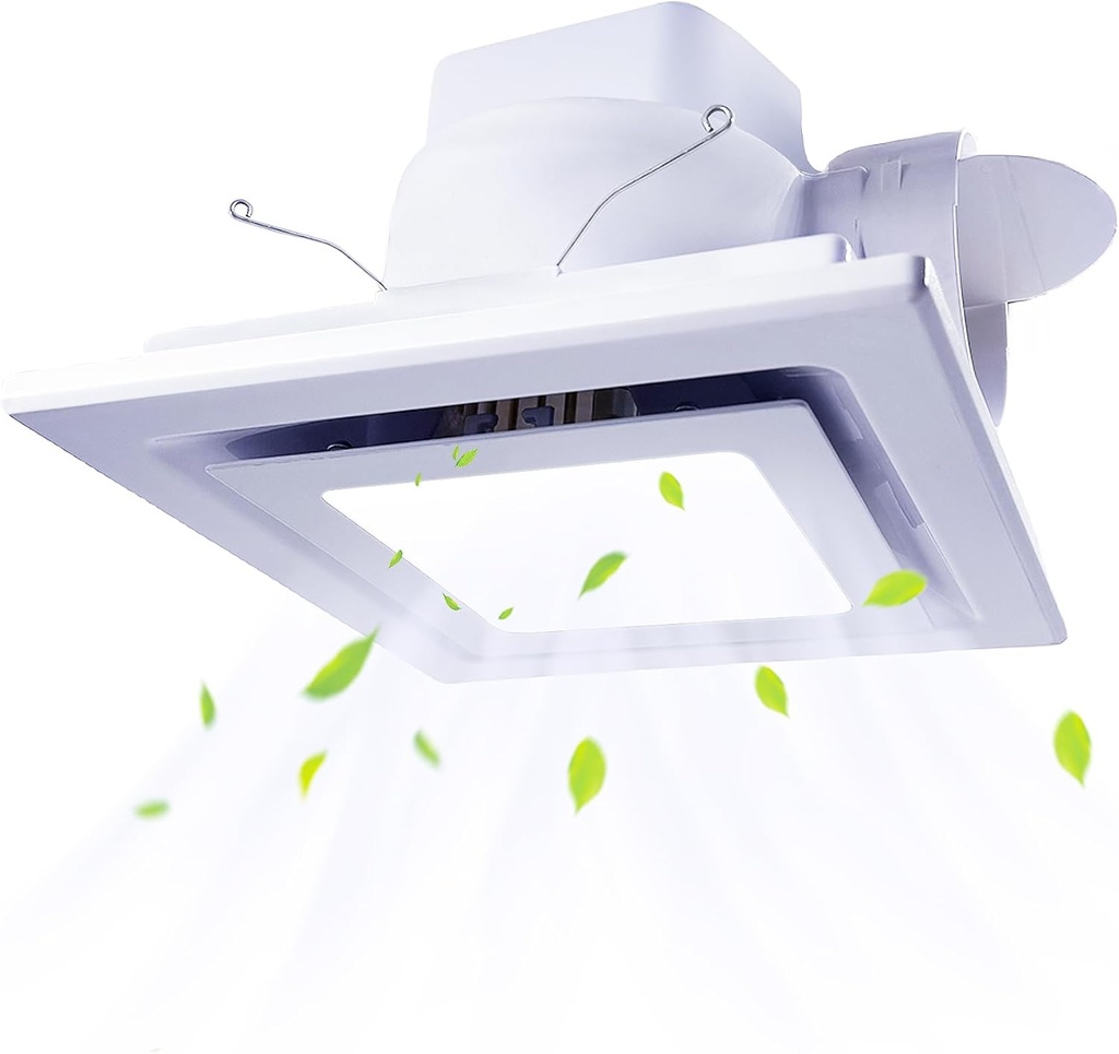 Bathroom Fan with LED Light, Square Ceiling Mount Quiet Fan for Shower/Bathroom/Office/Home/Restroom，1.0 Sones 110 CFM 110V 4" Duct, White