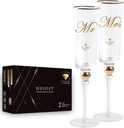 DUJUST Crystal Glass Wedding Champagne Flutes, Mr & Mrs Champagne Glasses with Handcrafted Gold Rim & Diamond Design, Square Bride and Groom Champagne Flutes, Valentine's Day Gift, Gift Package