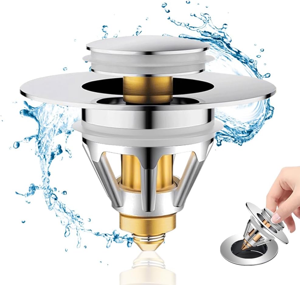 SELLO Bathroom Sink Drain Strainer, Pop Up Bathroom Sink Drainer Stopper for Hole 1.1-1.5 Inches, Stainless Steel, Anti-Clogging, with Hair Catcher, Chrome
