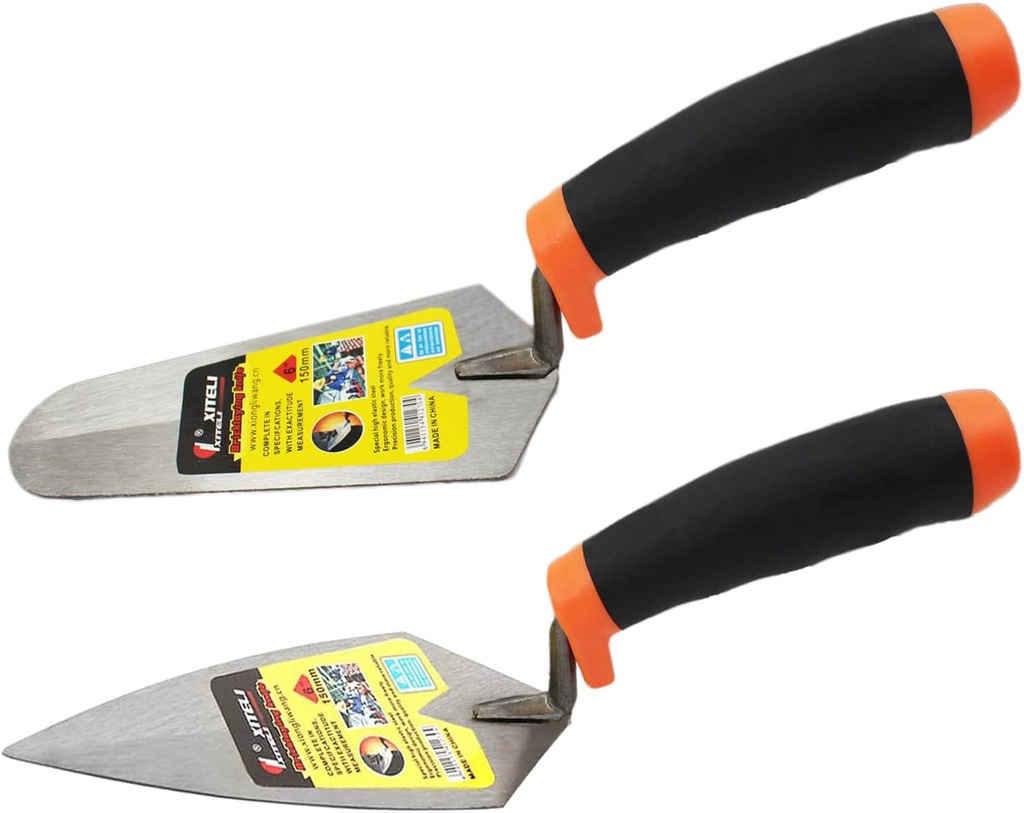 2 Pcs Masonry Hand Tool Set, 6" Pointing & Gauging Trowel Set with Soft Grip Handle