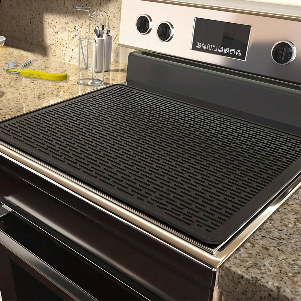 Senzhilin-Stove Top Cover for Electric Stove - Silicone Stove Mat for Glass Top Stove, Glass Cooktop Protector, XL Dish Drying Mats for Kitchen, Range Covers for Electric Stove (Black,28x20inch)