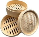 THY Collectibles 2-Tier Bamboo Steamer Basket Set – Perfect for Dim Sum, Dumplings, Buns, Seafood & Rice – Ideal for Asian Cooking (Bamboo, 8-Inch)