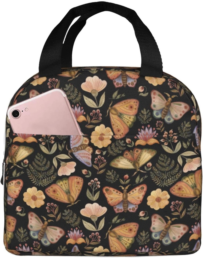 MOLIAN Moth Butterfly Witchy Lunch Bag For Teen Girls Women, Oxford Cloth Reusable Lunch Tote Box Bag For Work School