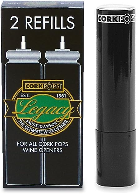 Cork Pops Wine Bottle Opener Refill Cartridges 2 Per Box- Eco-Friendly Low-Pressure, Fits All Cork Pops Models Opens 60-80 Bottles Per Cartridge 1 Box