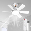 Socket Ceiling Fan Light with Remote and 1 Socket Extender, E26 Based Easy Install, Replacement for Indoor -Bedroom, Kitchen and Living Room, 3 Color Stepless Dimming (Six Blade Fan Light White)