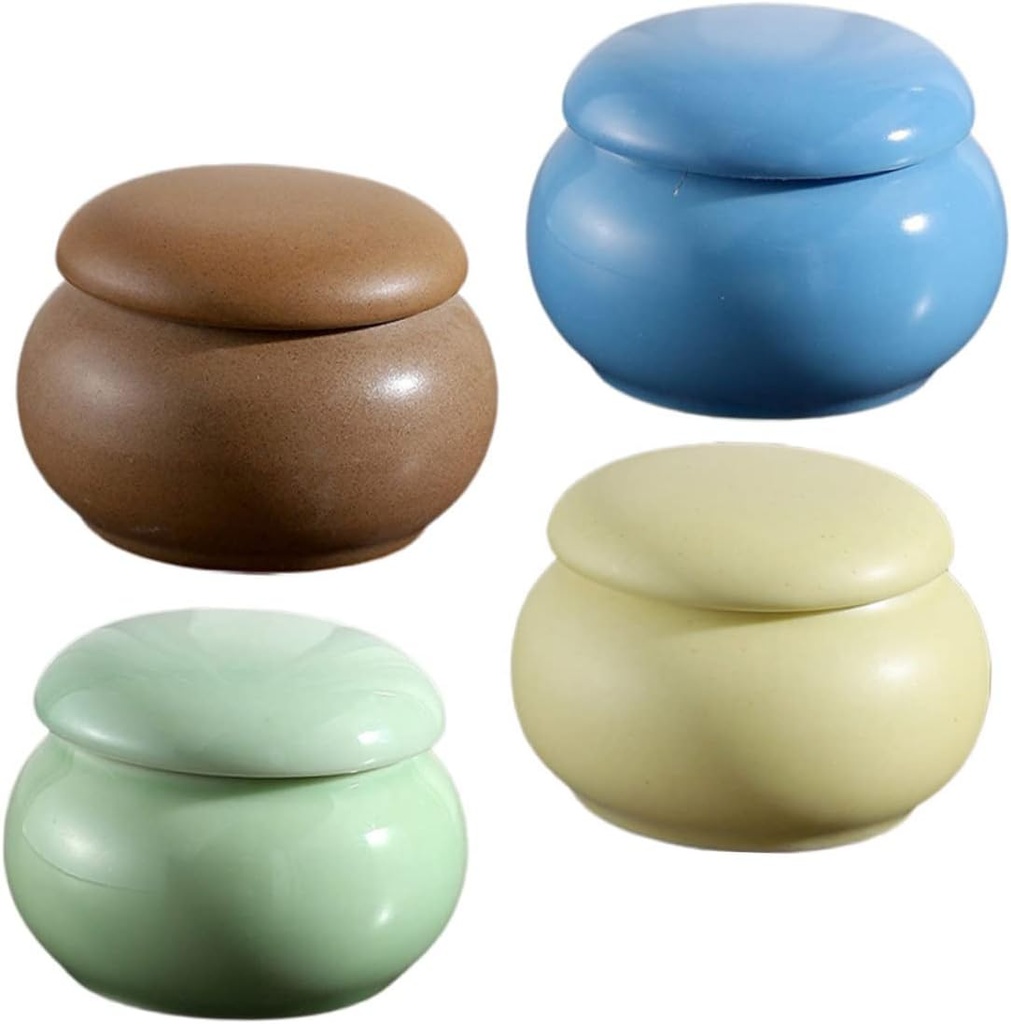 Ciieeo 4pcs Mini Tea Canister Portable Ceramic Jar Storage Jars Lids for Tea Snack Pot Beans Powder Dispenser Decorative