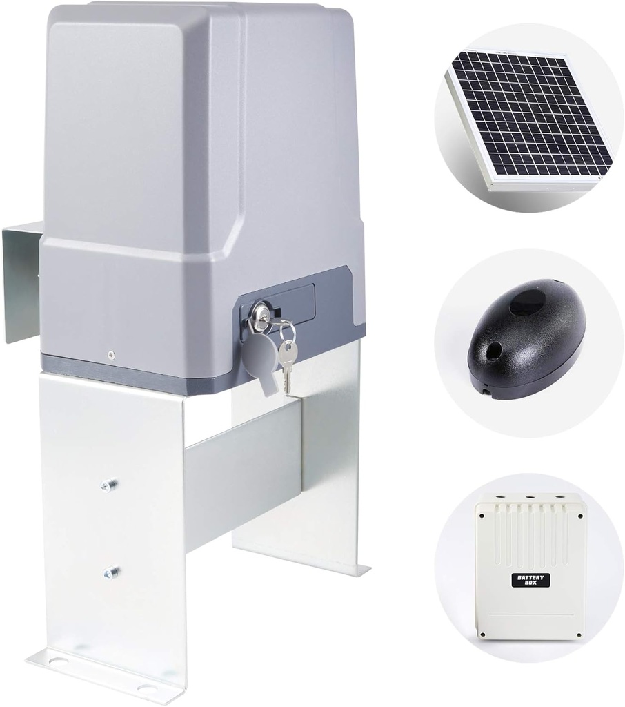 CO-Z Solar Powered Sliding Gate Opener, Solar Automatic Roller Gate Motor with Backup Batteries, Automatic Slide Gate Opener Kit for Fence Driveway, Auto Chain Gate Opener Hardware with Controllers