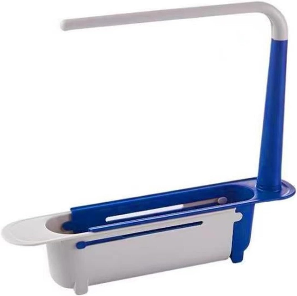 ZJchao Kitchen Over Sink Organizer, Over Sink Organizer Telescopic Kitchen Sponge/Brush Rack with Towel Hanger Inside Hanging Sink Rack (Blue)