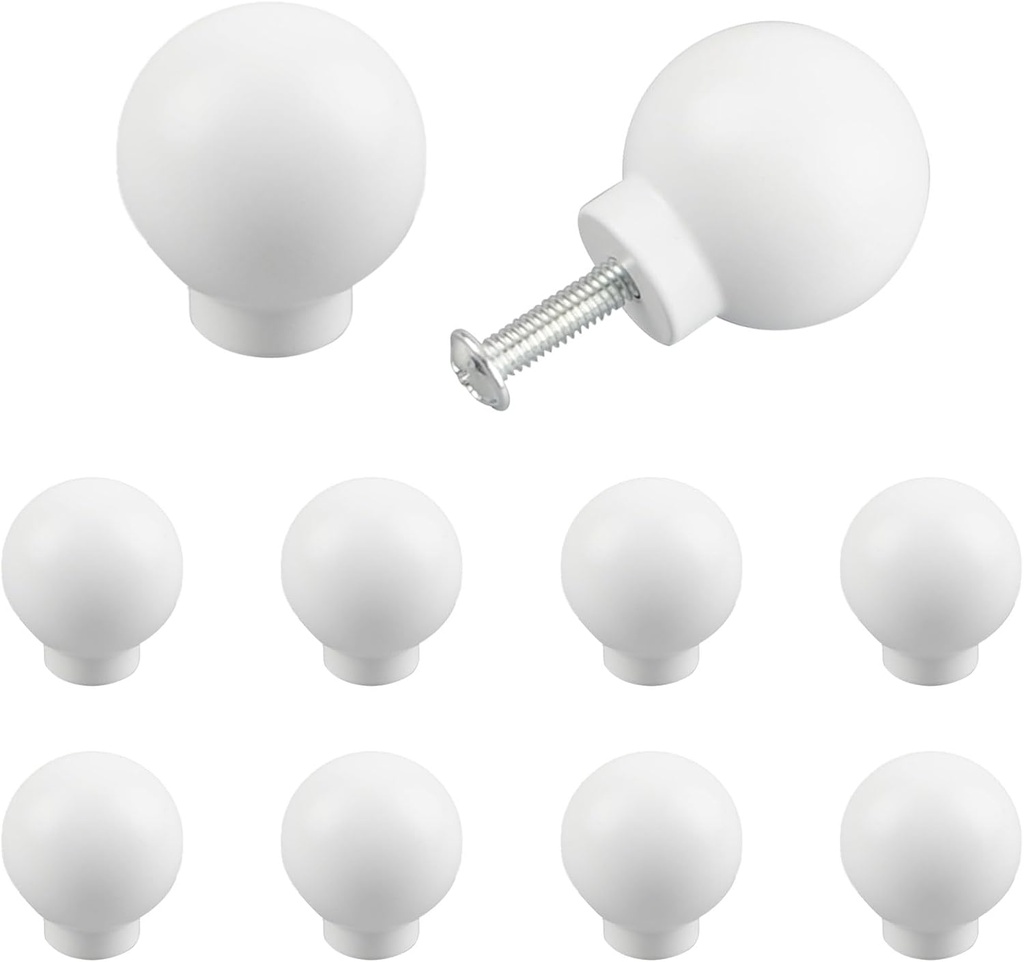 MOROBOR 8 Pack White Round Ball Single Hole Multi-Purpose Handle, Solid Cabinet Knob Mushroom Style Cabinet Handle Pulls with Mounting Screws for Wardrobe, Cabinet, Drawers