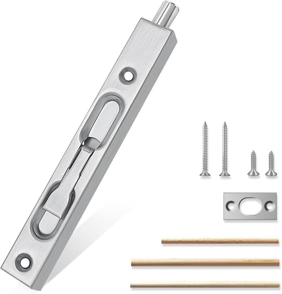 Flush Bolt French Door Lock 6”, Bolt Latch for Double Doors, Flip Lever Mechanism, Door Top/Bottom Lock for Sliding/Patio/Storm Door(Satin Nickel, 6 in. - 1pack)