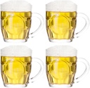 Dimple Stein Beer Mug Set, 10 oz Beer Glasses with Handle, Glass Beer Mugs, Dishwasher and Freezer Safe, Clear and Sturdy, Set of 4
