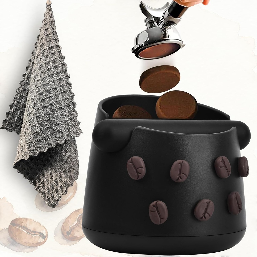 Coffee Knock Box, Espresso Knock Box with Barista Towels, Coffee Grounds Container Disposal,Removable Knock Bar and Non-Slip Base, Espresso Machine Accessories,Black, JDHAVMOS