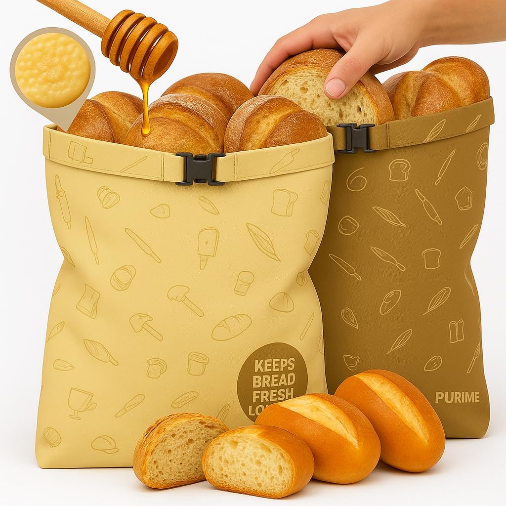Reusable Beeswax Bread Bags for Sourdough & Artisan Loaves - XL Eco-Friendly, Natural Food Storage Keeps Bread Fresh Longer - Extra Large Size, Washable, Sustainable Alternative to Plastic