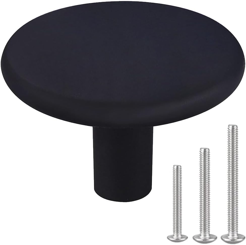 6 Pack 1.65 inch Kitchen Cabinet Handles Round Matte Black Dresser Drawer Knobs Simple Cabinet Hardware Pulls for Closets