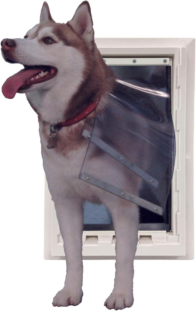 Ideal Pet Products Wall Entry Pet Door Double Flap for Walls with Built-in Telescoping Tunnel and Lock-Out Slide, Extra Large, White