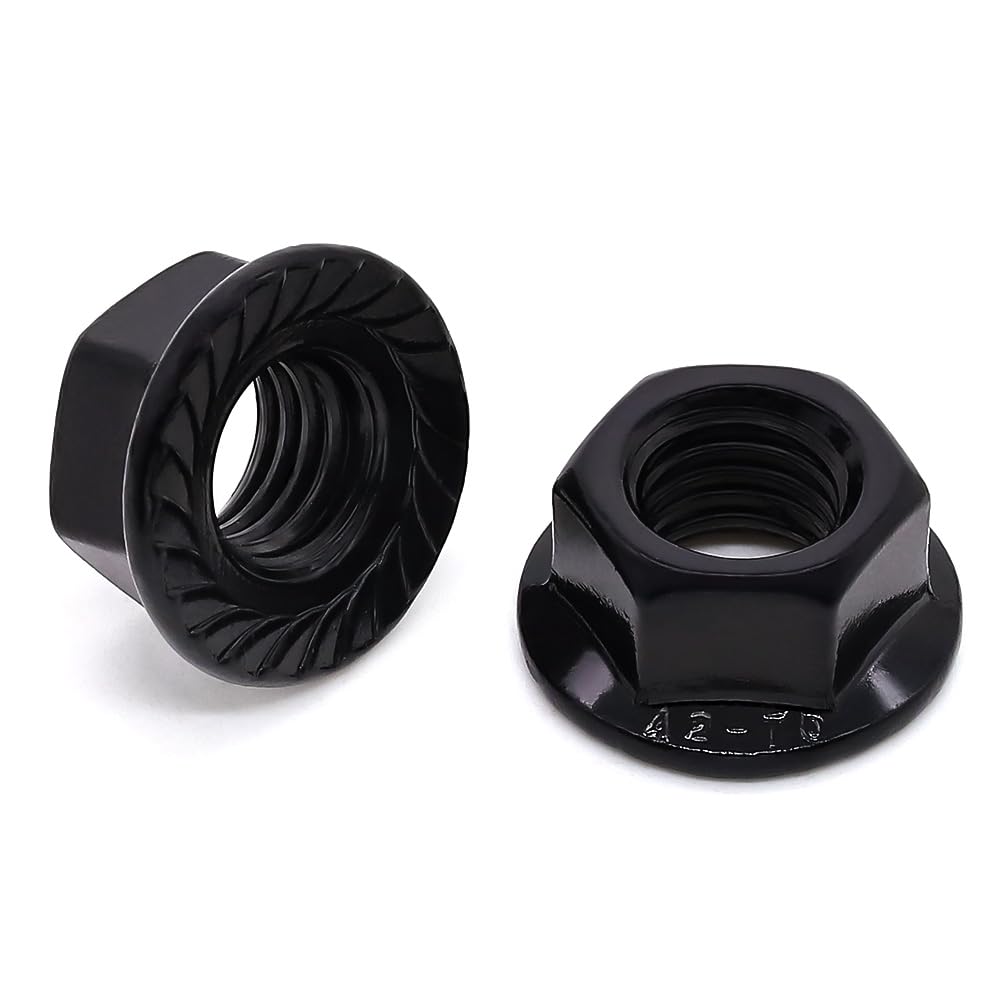 Glvaner M12-1.75 Stainless Steel Hex Flange Nuts, Hexagon Head Serrated Flange Lock Nuts, 304 Stainless Steel 18-8, Black Coated, 10 pcs