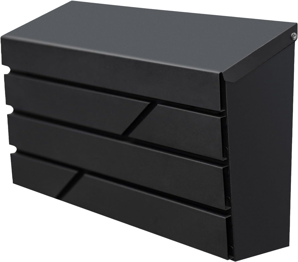 Wall Mount Mailbox for House Outside, Large Capacity Mailbox Drop Box, Galvanized Steel and Rust-Proof Metal Post Box, 15.74"x9.84"x4.33", Black, MD065
