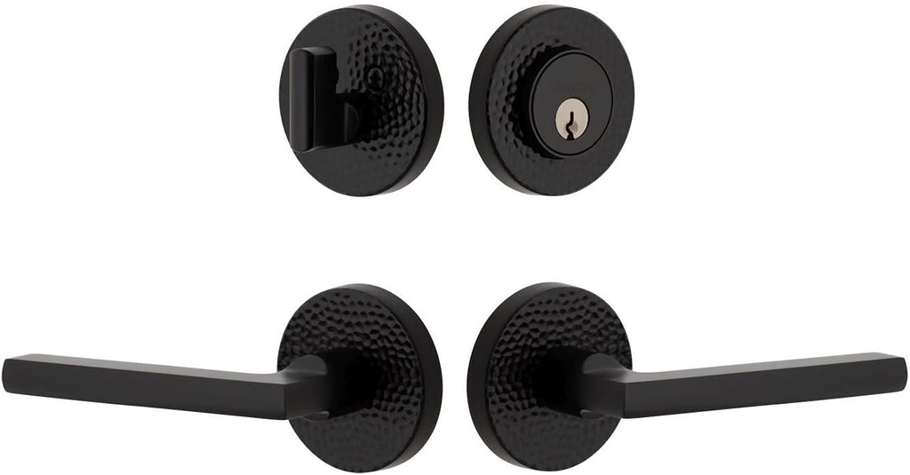 Viaggio CLOMHMMIL_Combo_238_RH Motivo Right Handed Solid Brass Single Cylinder Keyed Entry Door Lever Set and Deadbolt Combo Pack - 2-3/8" Backset - Satin Black