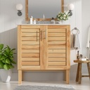 30" Antique Bathroom Vanity with Ceramic Sink, Mid-Century Modern Bathroom Cabinet with 2 Soft-Close Doors and Large Storage Space, Retro Freestanding Single Vanity Set, Natural Brown